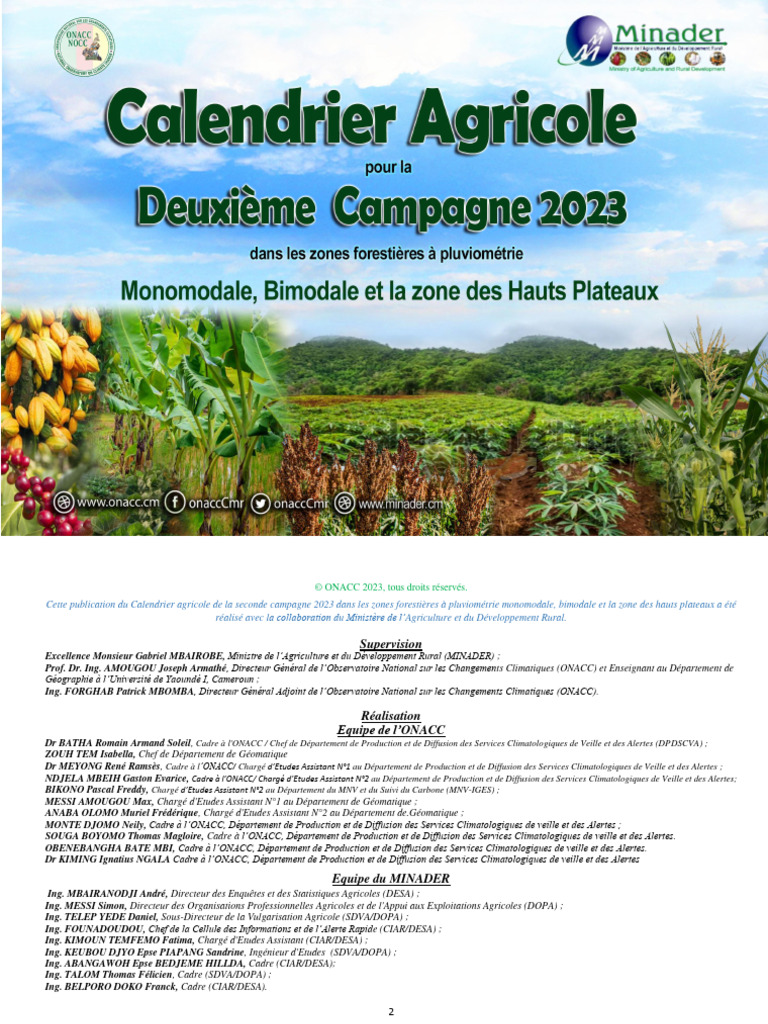 Calendrier Agricole Pour La 2èmecampagne 2023 Dans Le Grand Sud Du Cameroun (MINADEROnACC) PDF