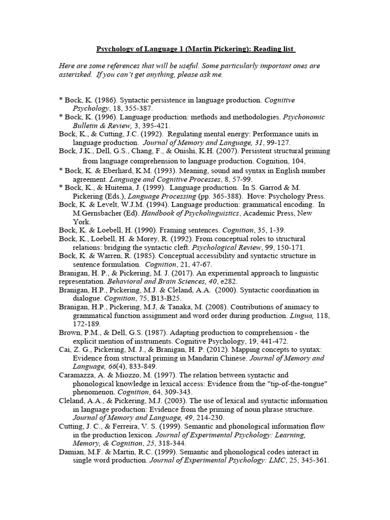 Reading-List - 23-24 Production MSC | PDF | Syntax | Priming (Psychology)