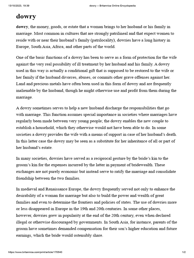 Dowry Britannica Online Encyclopedia PDF