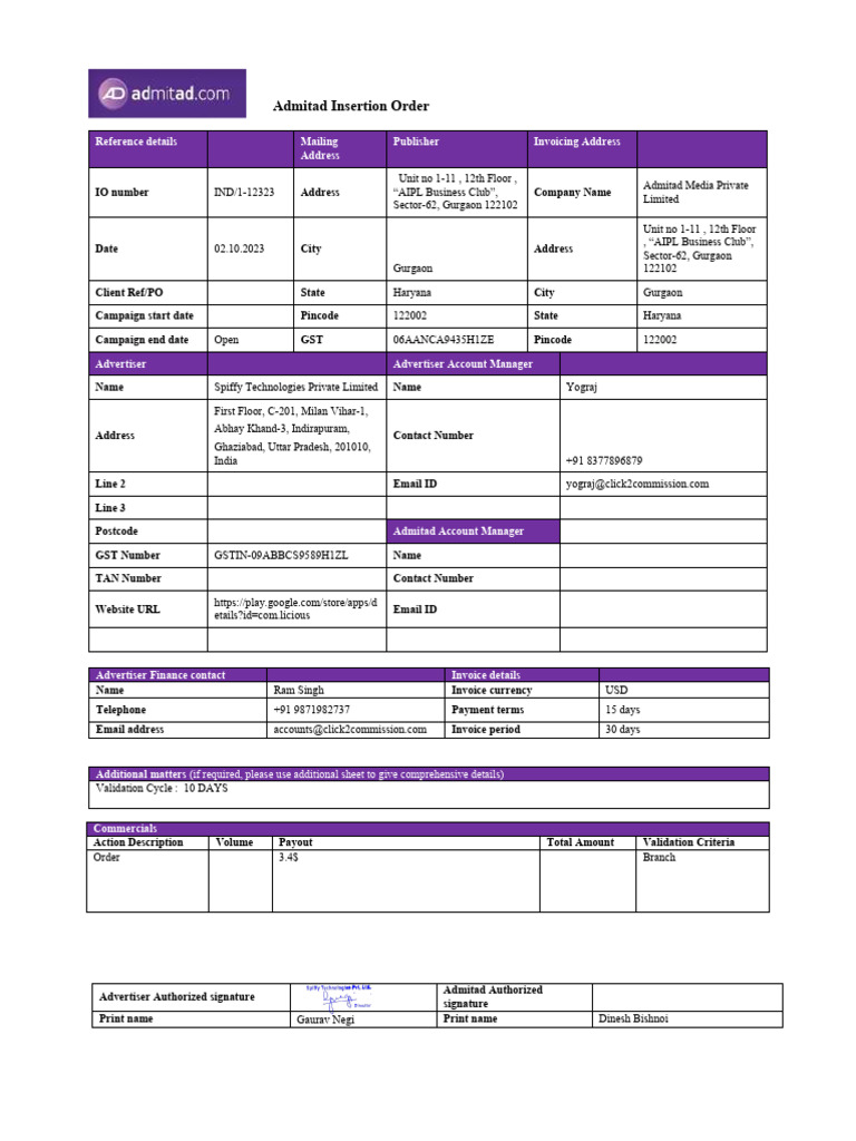 Admitad Insertion Order Agreement | PDF | Indemnity | Justice