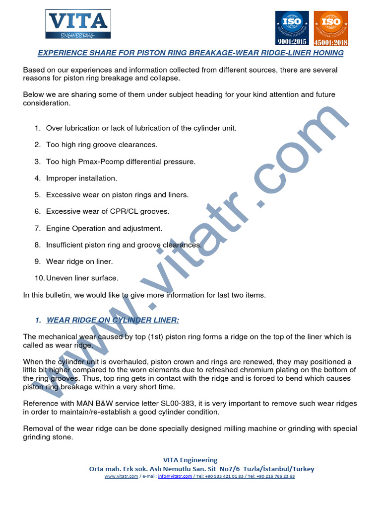 Piston Ring Breakage-Wear Ridge-Liner Honing | PDF