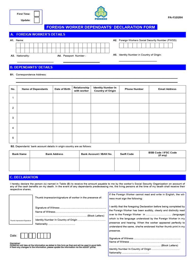 Foreign Worker Dependants Declaration Form | PDF