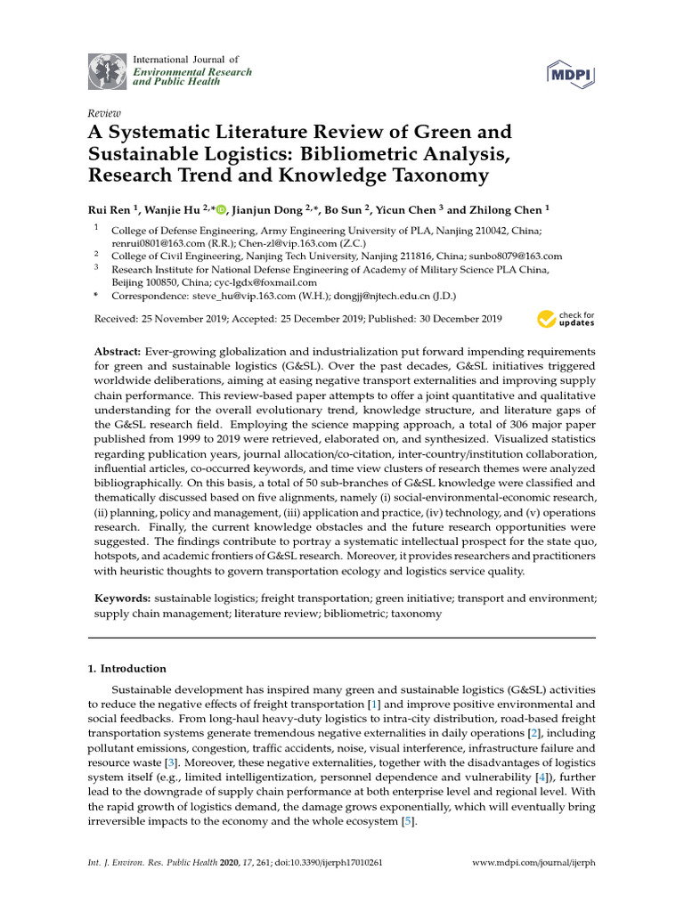 Systematic Review of Green Logistics Trends | PDF | Logistics ...