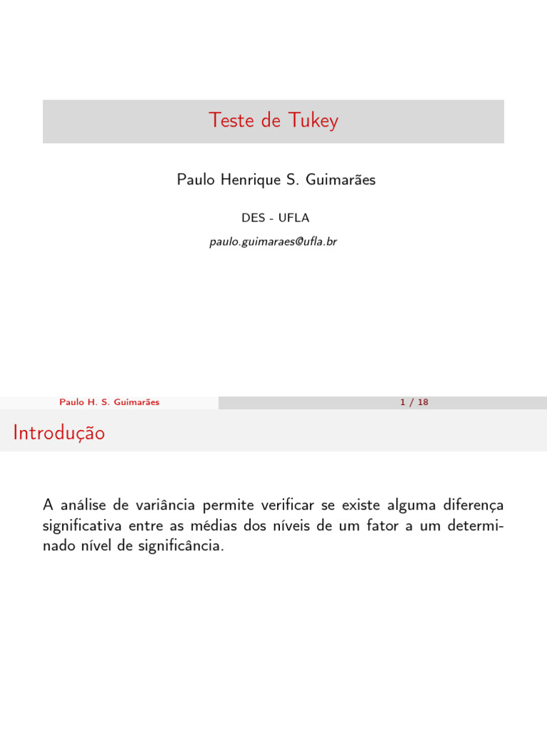 Teste de Tukey: Comparação de Médias | PDF | Métodos e Materiais de ...