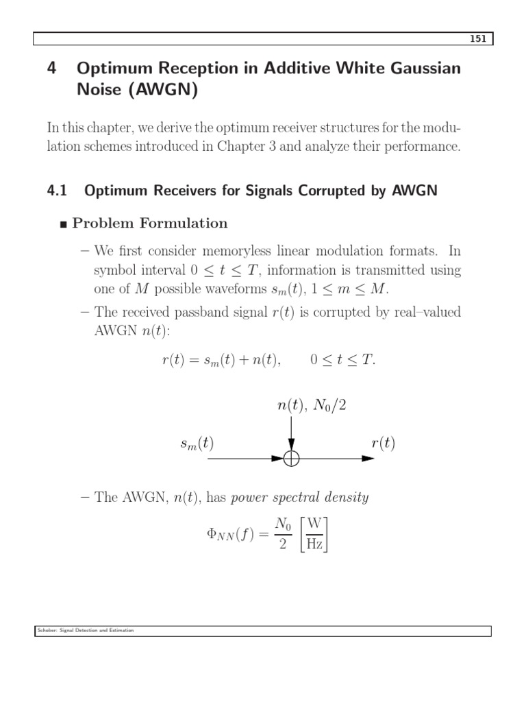 Optimum Reception in Additive White GaussianNoise (AWGN) | PDF | Signal ...