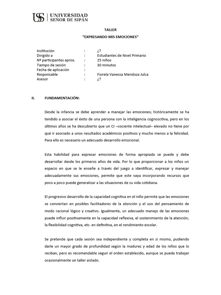 Taller de Expresión Emocional Infantil | PDF