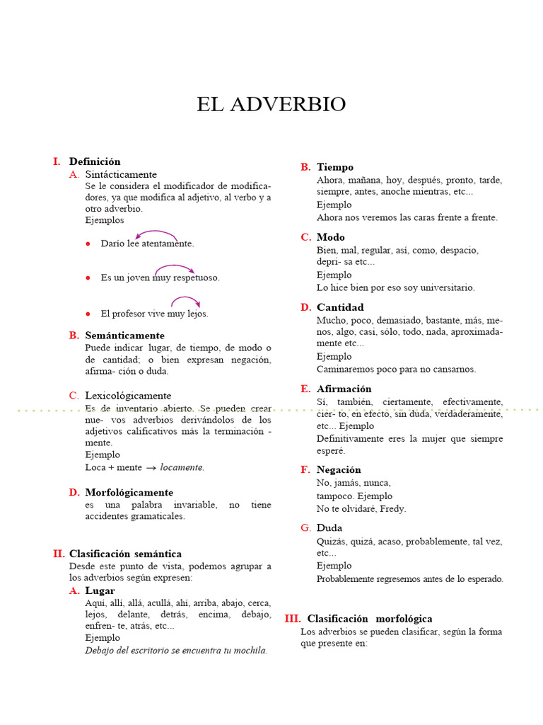El Adverbio y Su Clasificación para Tercer Grado de Secundaria | PDF ...