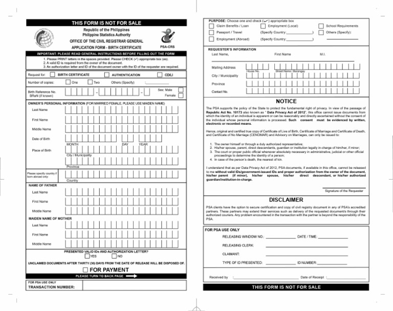 Birth certificate fill out form pdf