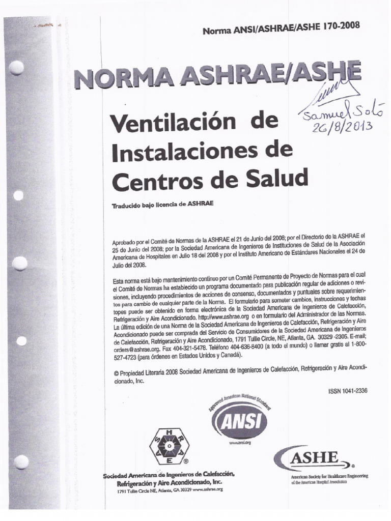 Norma ashrae 170 2008 ventilaci n de instalaciones de centros de salud