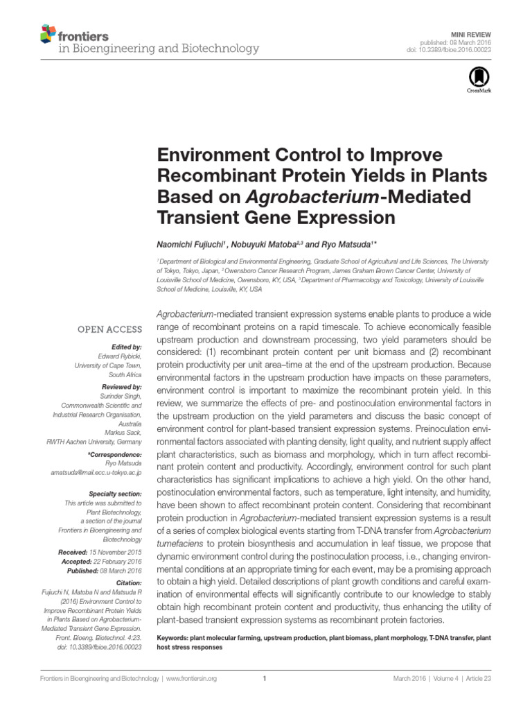 Environment Control To Improve Protein Yields in Plants