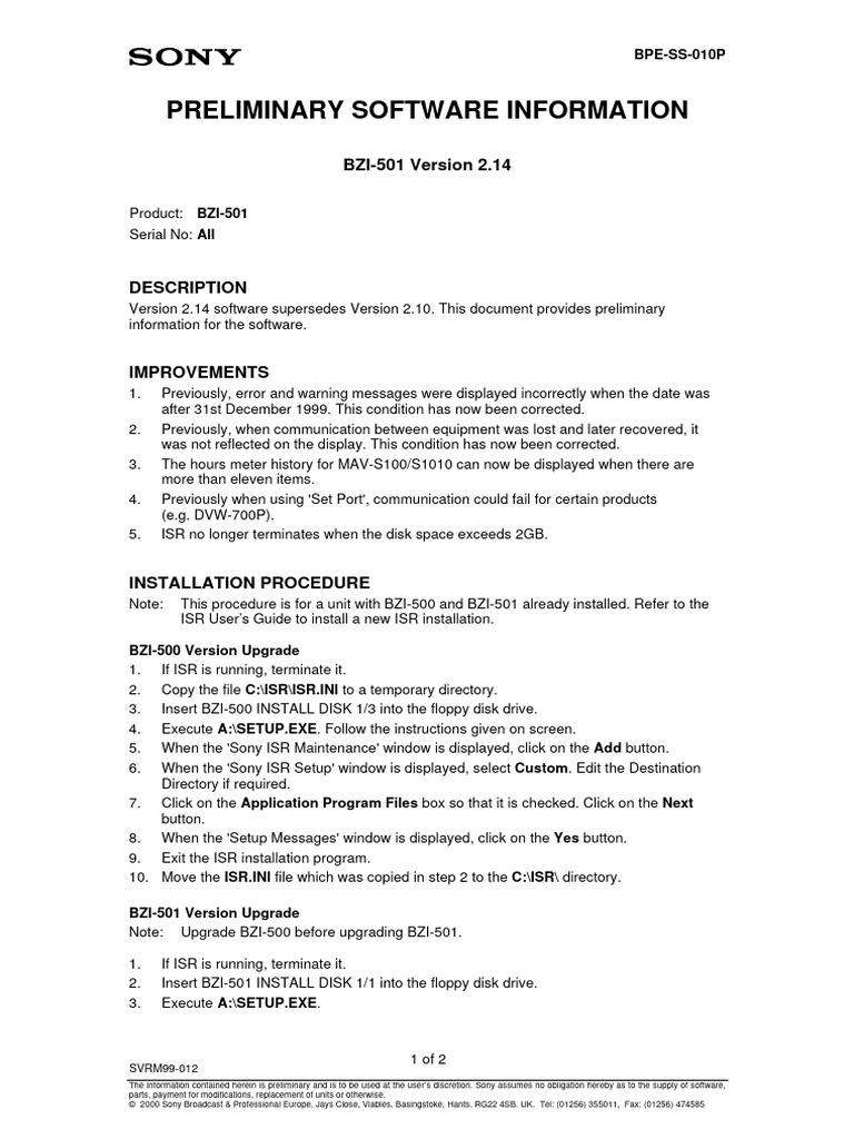 BZI-501 Software Upgrade Guide V2.14 | PDF | Installation (Computer ...