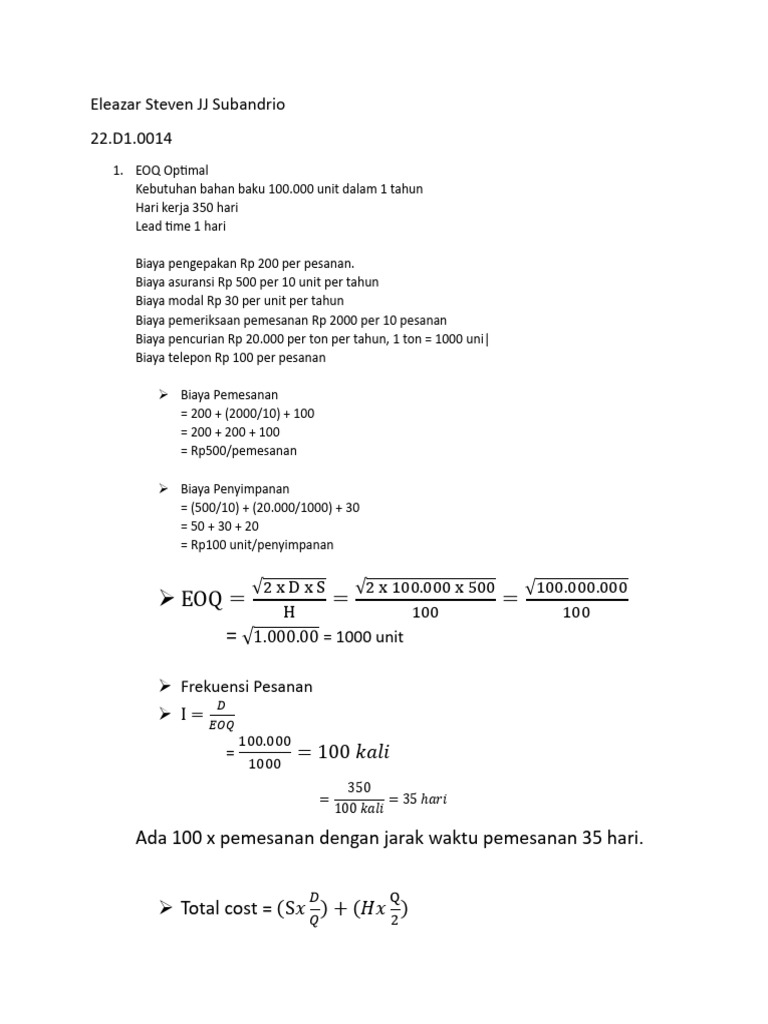 Perhitungan EOQ dan ROP Persediaan | PDF