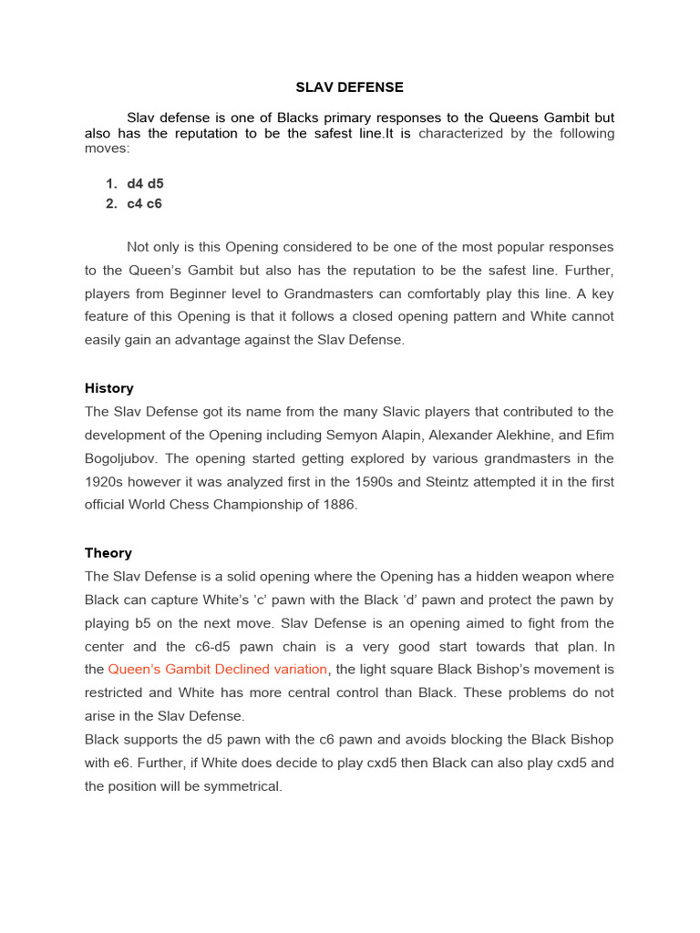 Slav Defense | PDF | Chess Openings | Competitive Games