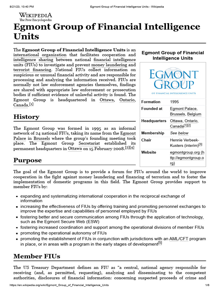 Egmont Group of Financial Intelligence Units Wikipedia PDF Money