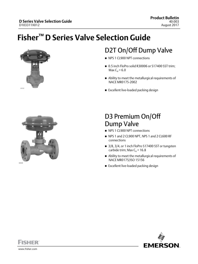 Product Bulletin Fisher D Series Valve Selection Guide en 138436 | PDF ...