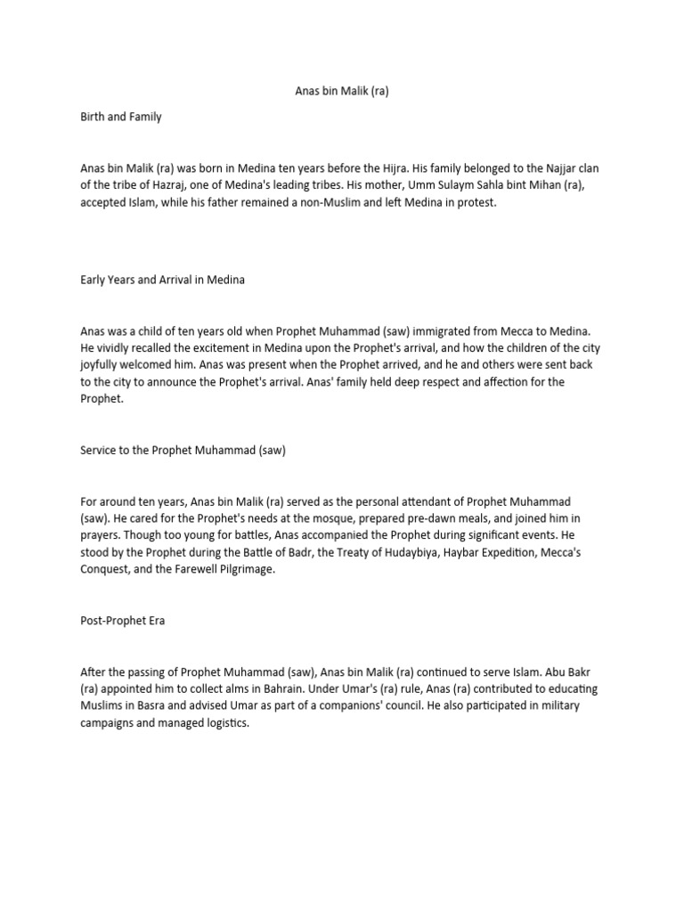 Anas Bin Malik 1 Pdf Muhammad Hadith