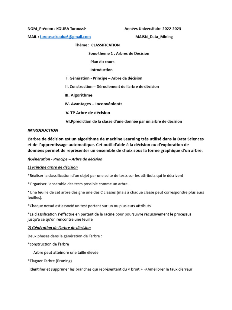 Arbres de Décision en Machine Learning | PDF | Apprentissage ...