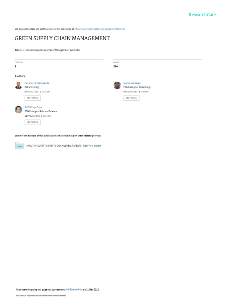 Green Supply Chain Management Pdf Supply Chain Product Business