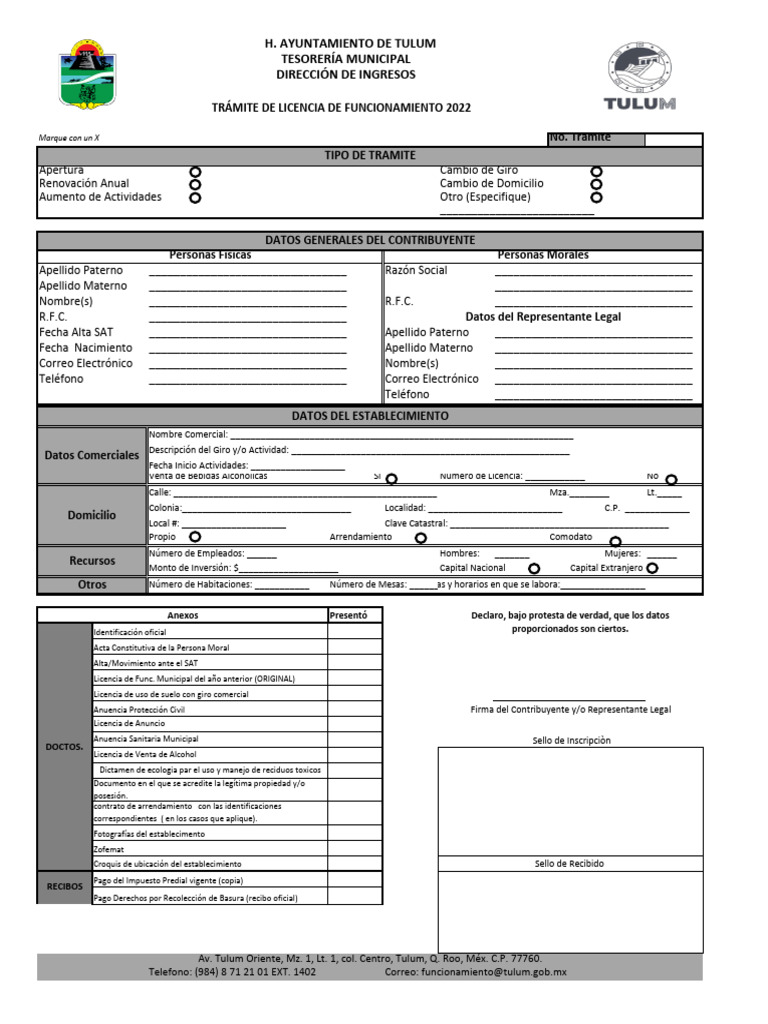 Formato de Licencia de Funcionamiento 2024 | PDF | Conceptos legales ...