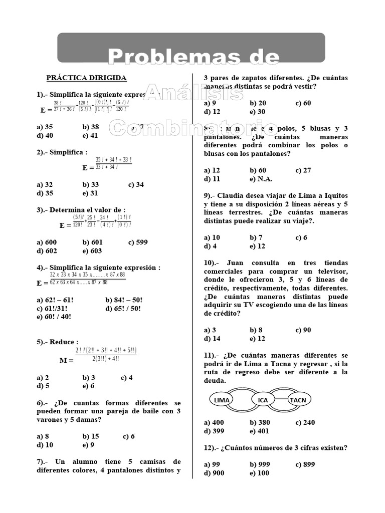 Problemas de Combinatoria y Factoriales | PDF