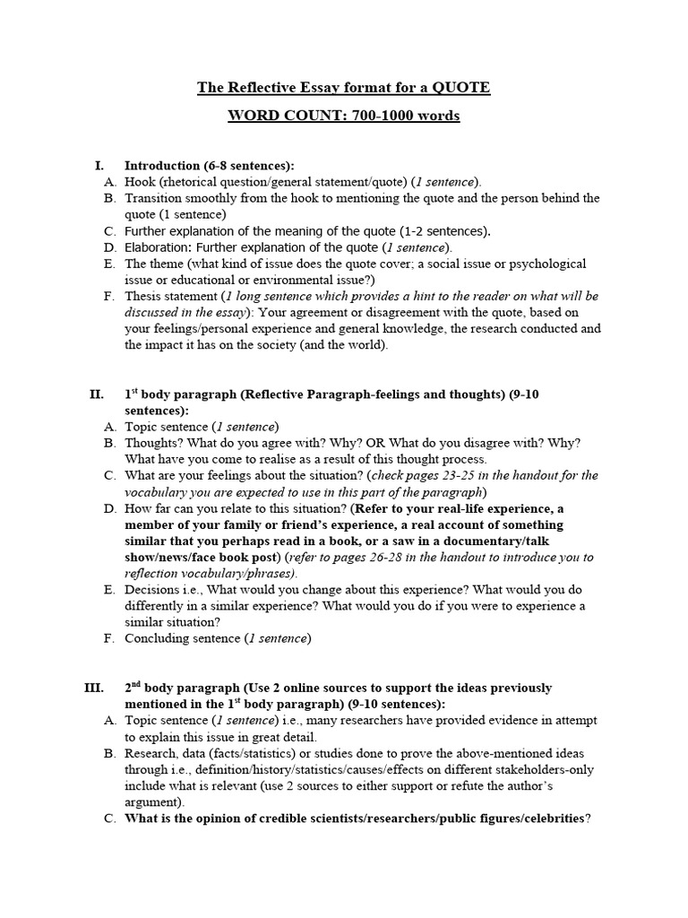 Formatting a Reflective Essay on Quotes | PDF | Essays | Experience
