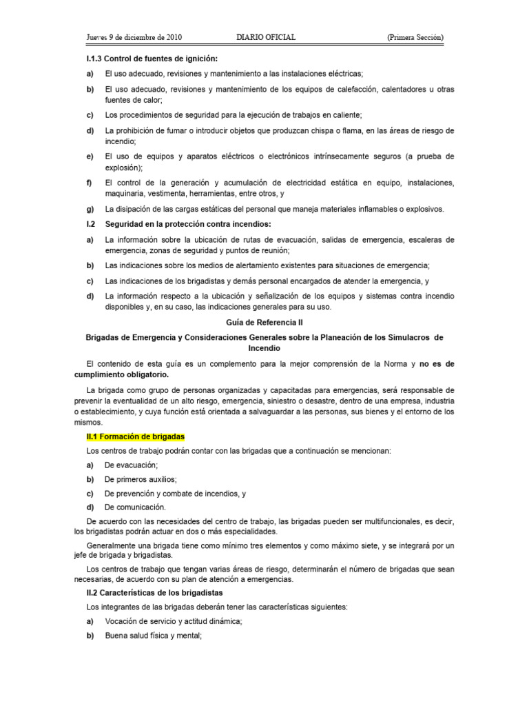 Nom-002-STPS-2010 - FORMACION DE BRIGADAS | PDF