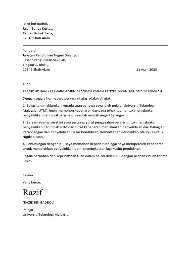 Contoh Surat Rasmi Permohonan | PDF