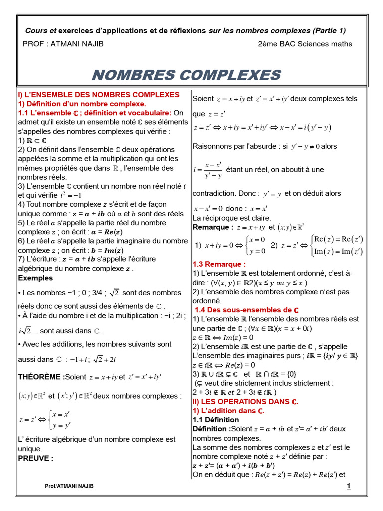 Cours et exercices sur les nombres complexes | PDF