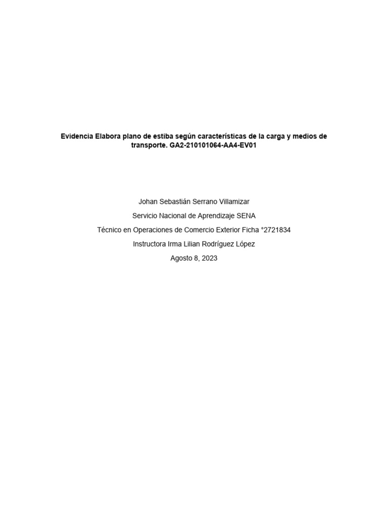 Evidencia Elabora Plano de Estiba | PDF