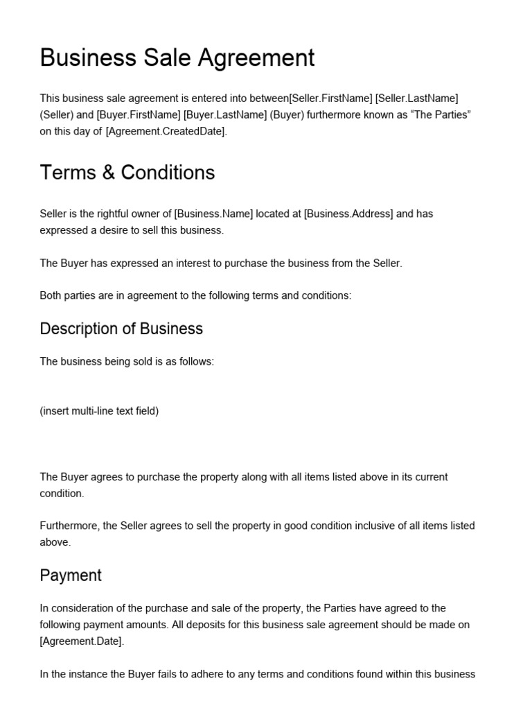 Business Sale Agreement PDF Lease Sales