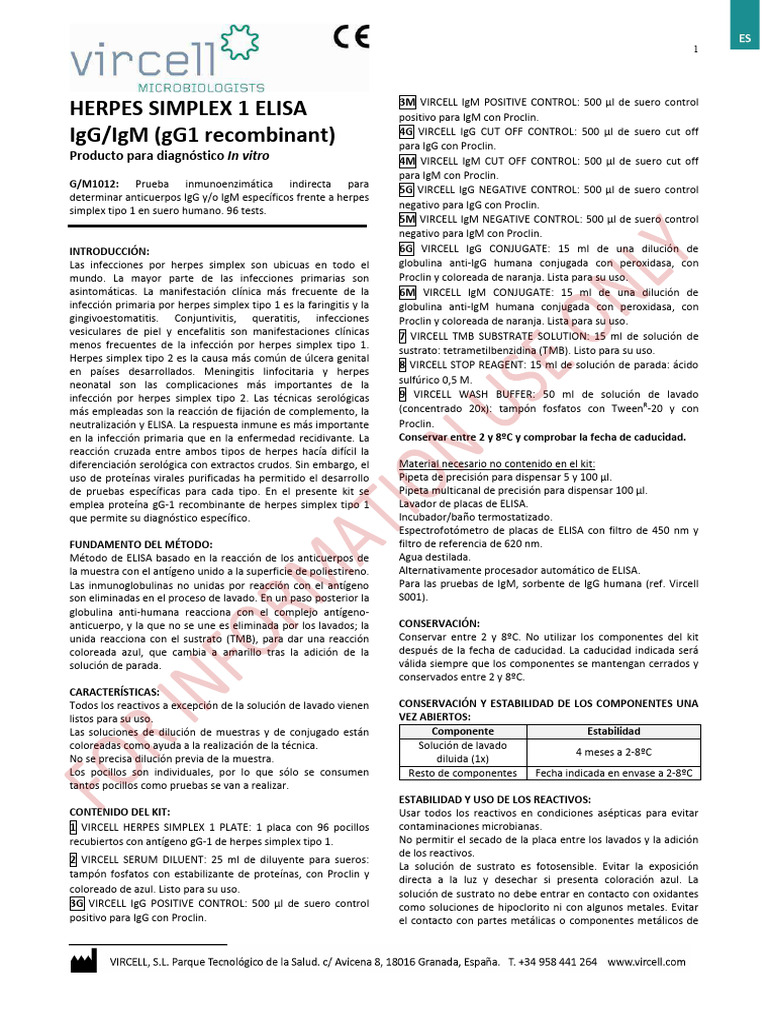 GM1012 HERPES SIMPLEX 1 ELISA IgG IgM ES 03.14 PDF Elisa