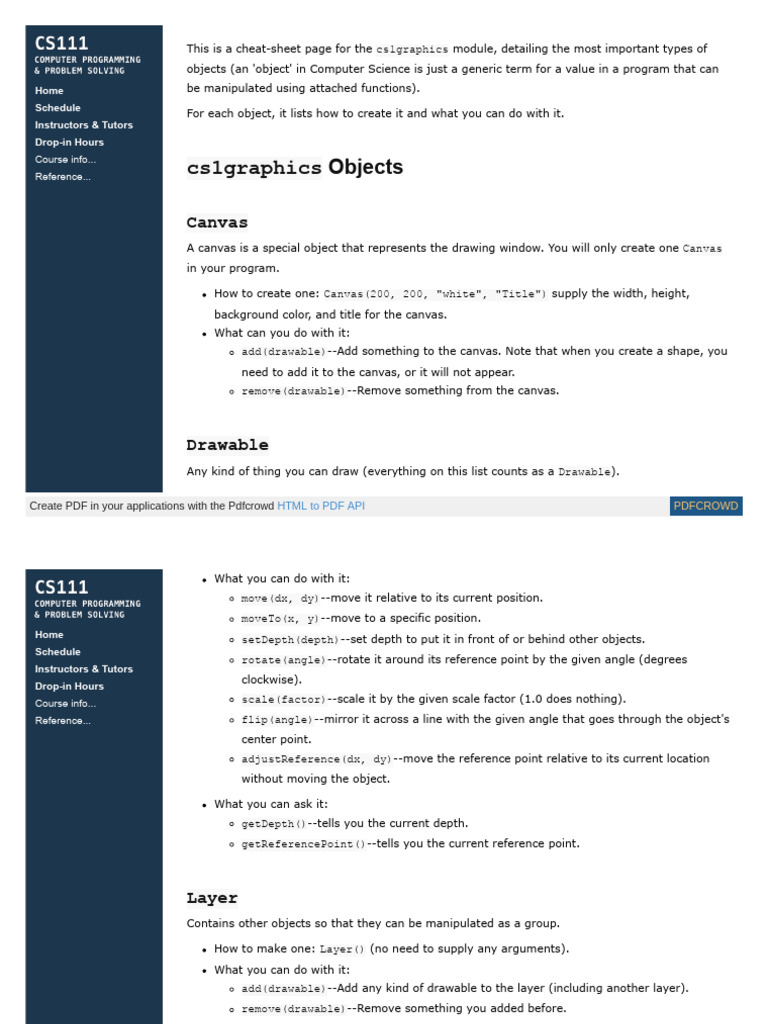 cs111 Wellesley Edu Reference Cs1graphics | PDF