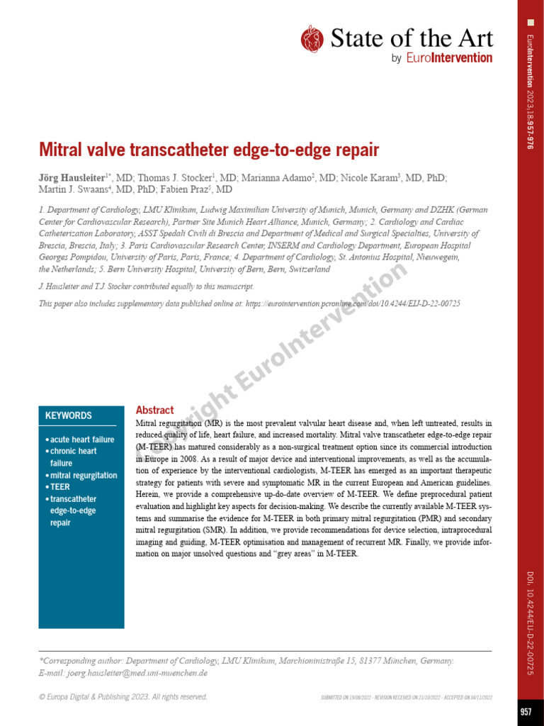 Mitral Valve Transcatheter Edge To Edge Repair | PDF | Heart | Cardiology