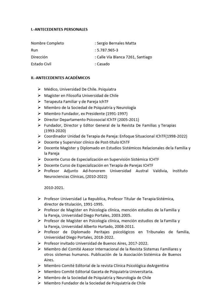 Trayectoria de Sergio Bernales Matta | PDF | Relaciones personales ...