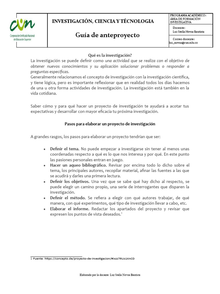 Guia Elaboración Del Anteproyecto de Investigacion. | PDF