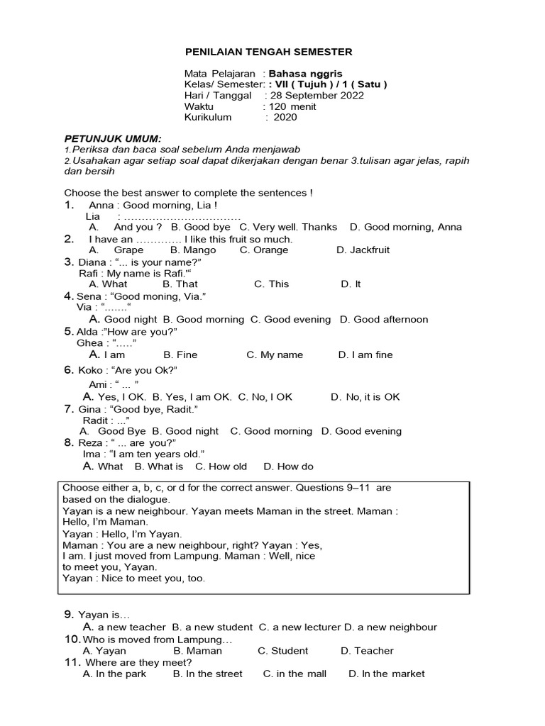 Soal BHS Inggris 7 Uts 2022 | PDF | Room | Home