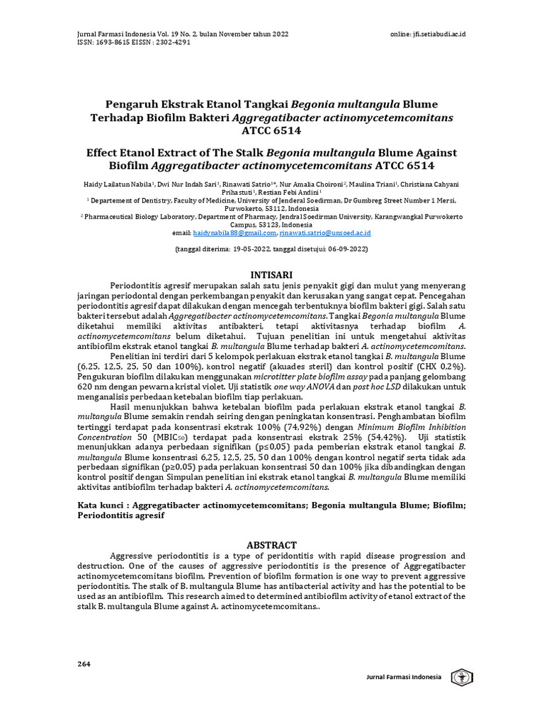 Aktivitas Antibiofilm Begonia multangula | PDF | Kesehatan Holistik ...