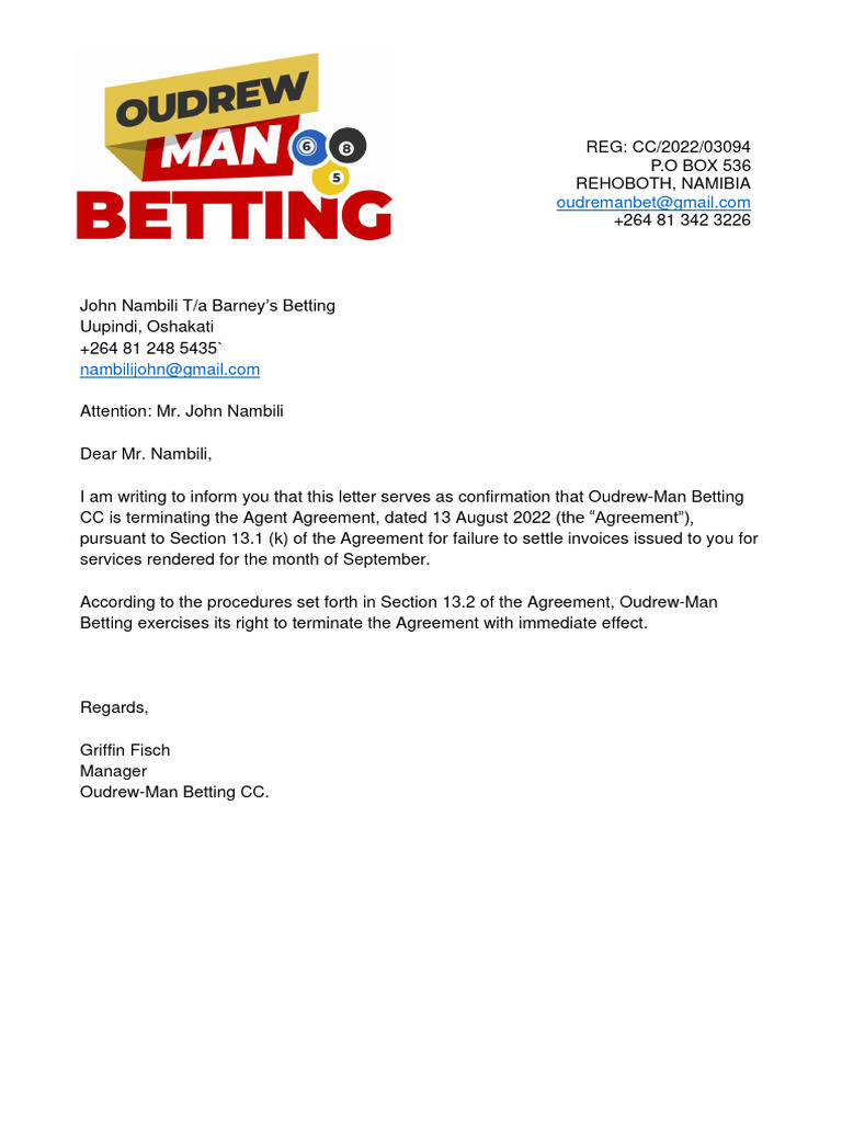 Breach of Contract Termination Letter PDF