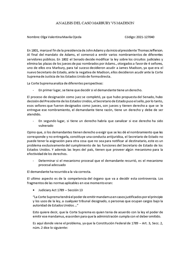 Analisis Del Caso Marbury vs Madison | PDF