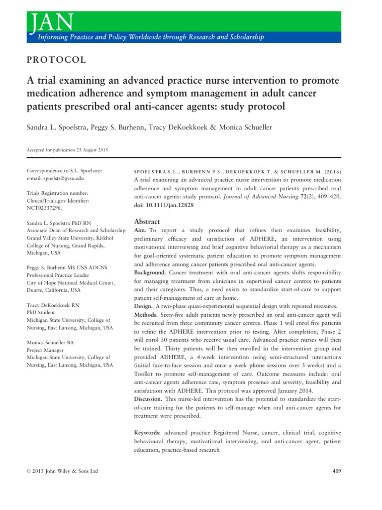 A Trial Examining An Advanced Practice Nurse Intervention To Promote