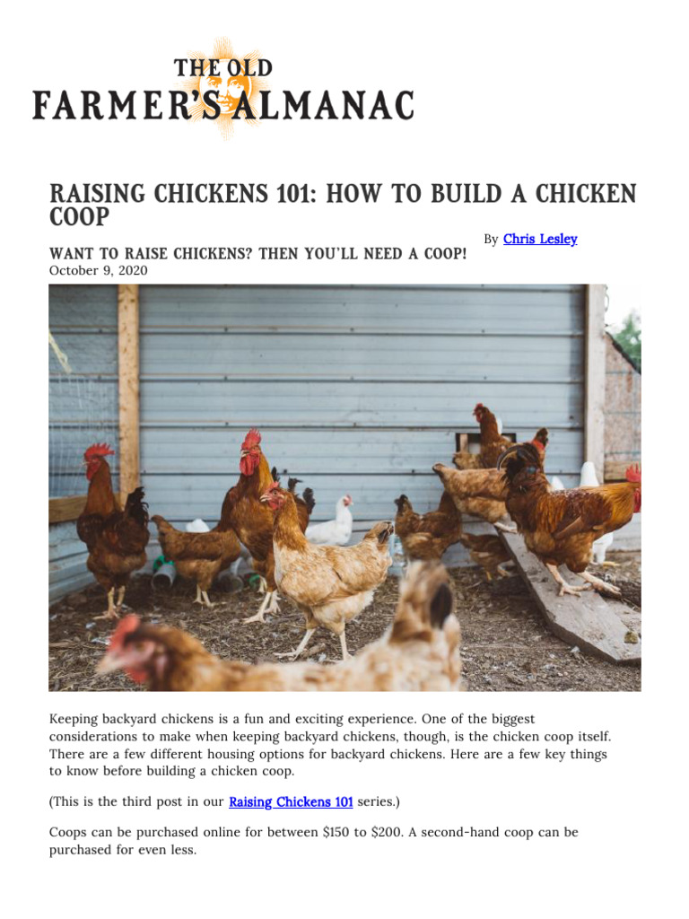 Raising Chickens 101 How To Build A Chicken Coop DIY Chicken Coop The Old Farmer's Almanac