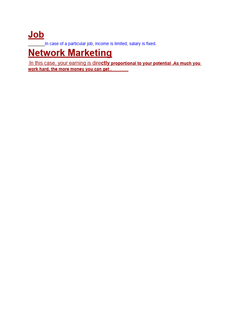 Job vs. Network Marketing Income | PDF
