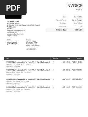 Leather Product Invoice