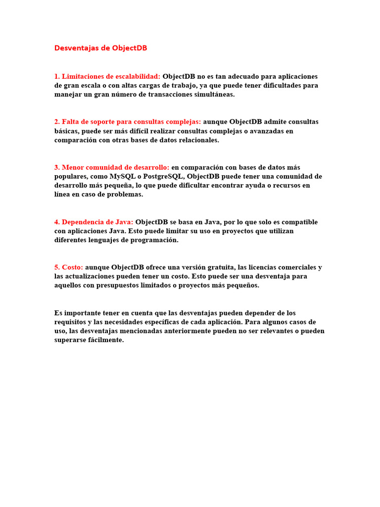 Desventajas de ObjectDB en Aplicaciones | PDF