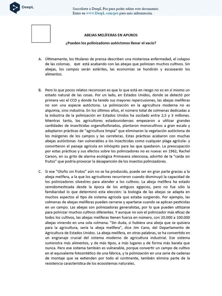 Honey bees in trouble es pdf polinizaci n agricultura