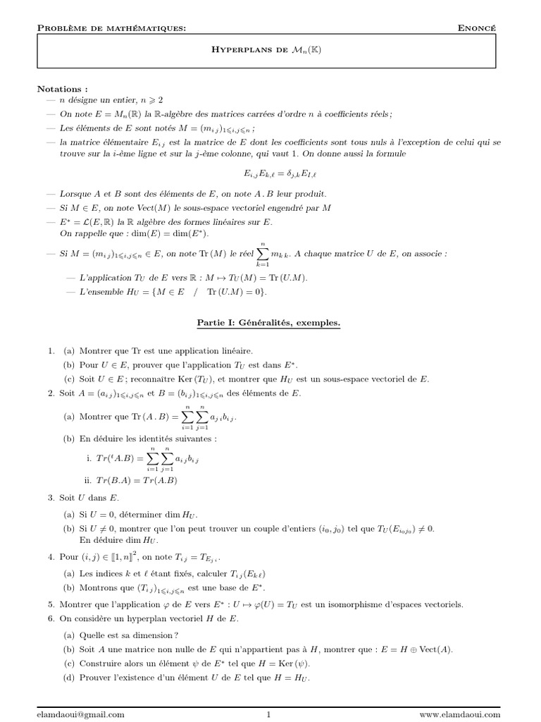 Hyperplans et matrices inversibles | PDF | Matrice (Mathématiques ...
