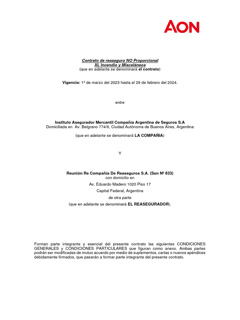 Contrato de Reaseguro NO Proporcional | PDF | Política | Ciencias sociales