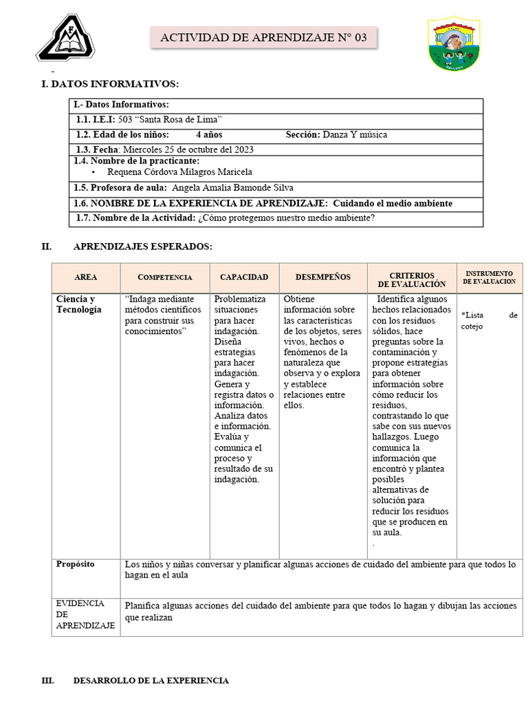 Cuidado del Medio Ambiente en Niños de 4 Años | PDF | Evaluación ...