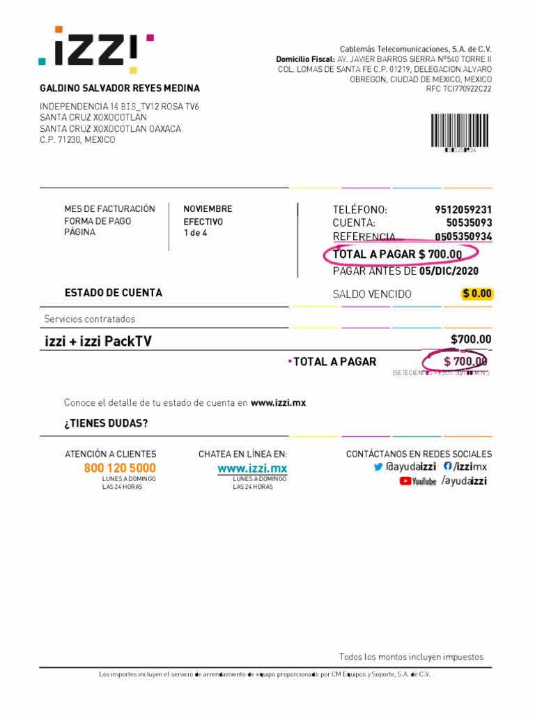 Recibo Izzi Ed | PDF | Tecnología de información y comunicaciones