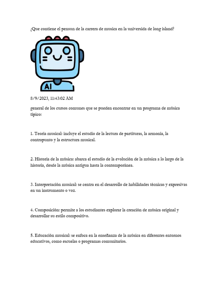 Que Contiene El Pensun de La Carrera de Musica en La Universida de Long